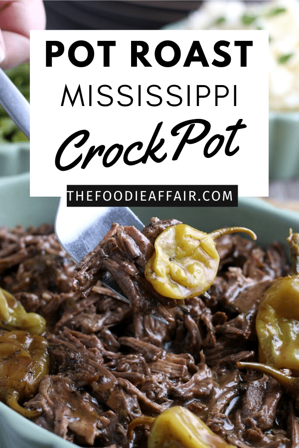 Tender pot roast made in a slow cooker! This mississippi pot roast is made with simple ingredients that add tons of flavor.  #roast #beef #slowcooker #crockpot #dinneridea 