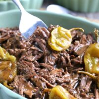 The Finished Mississippi roast in Crockpot comes out tender and easy to pull apart.