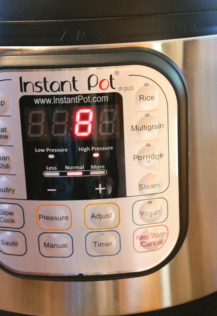 Pressure cooker set on steam mode for 8 minutes