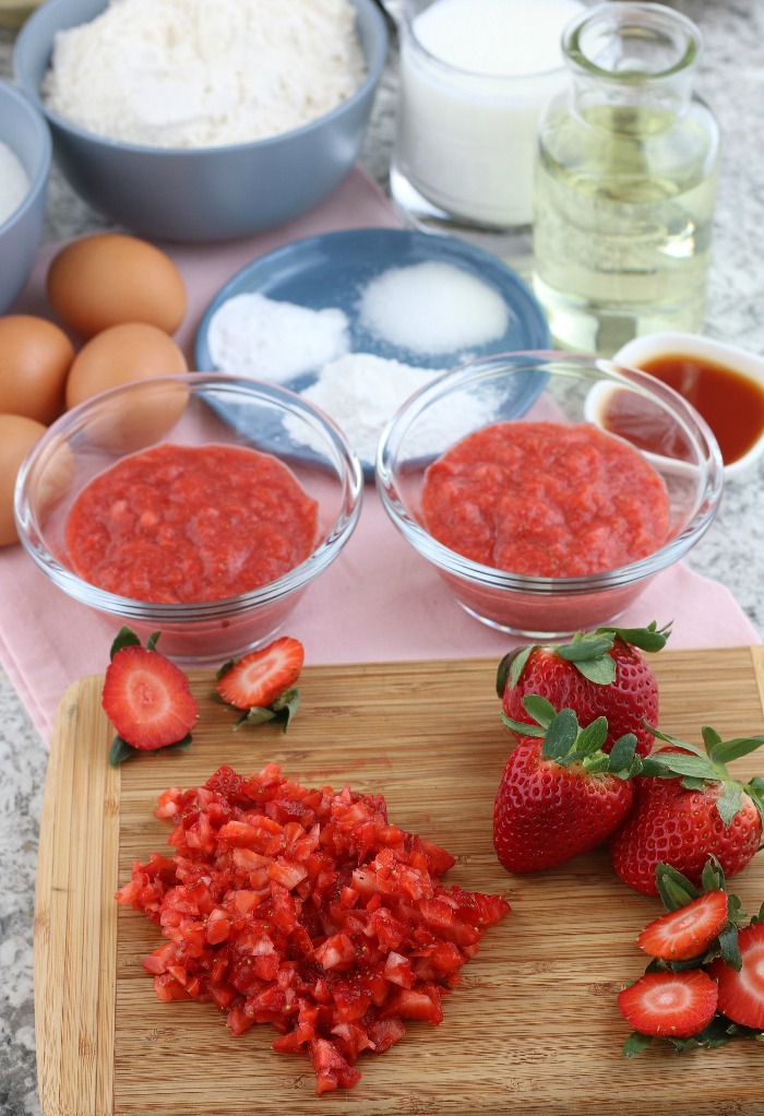 Fresh strawberries chopped for strawberry frosting