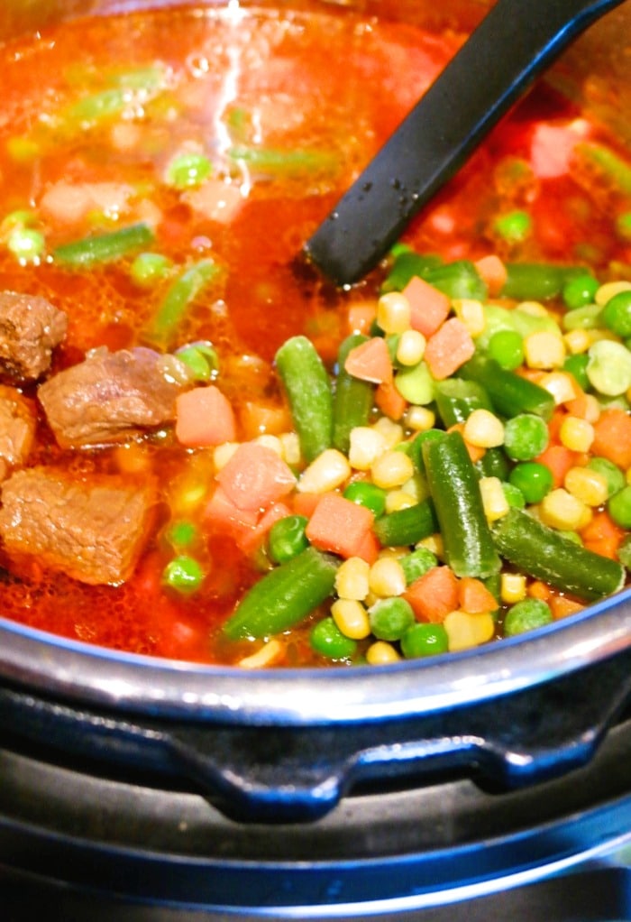 Here we mix in some extra vegetables to the finish beef vegetable soup