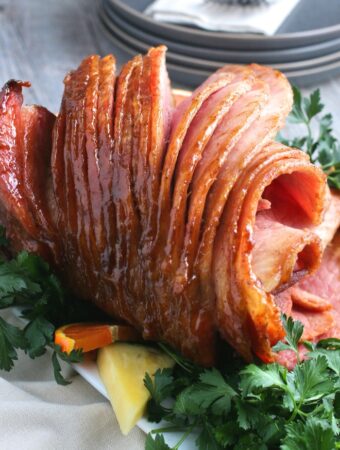 This view of the ham with glaze recipe shows just how juicy and packed full of flavor it is!