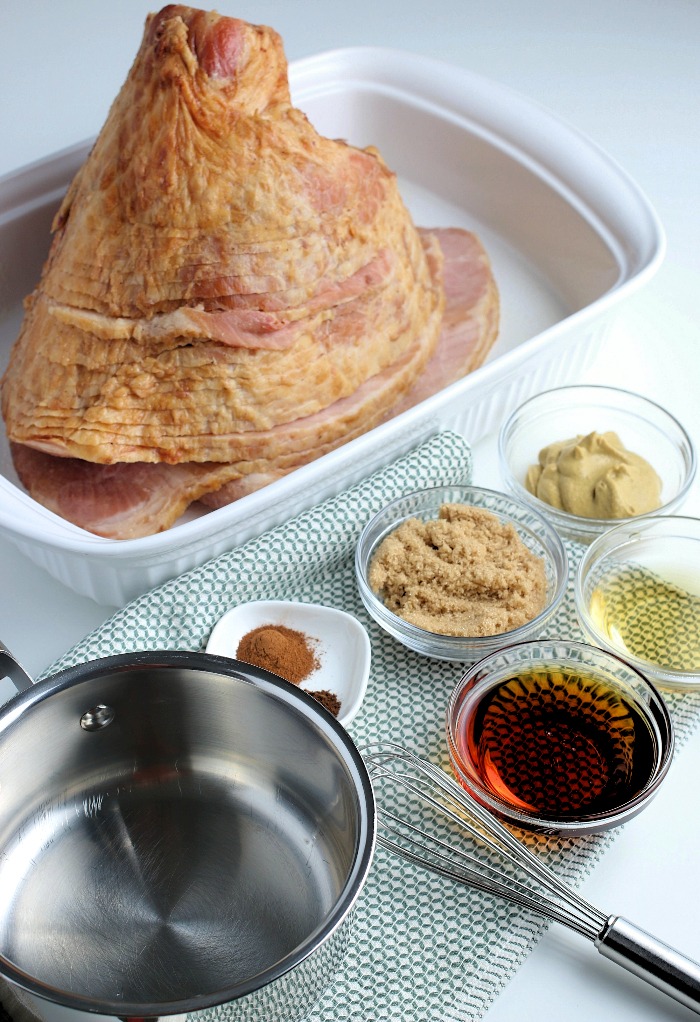 Here we see the ingredients laid out and ready to be combined for the perfect ham glaze recipe. 