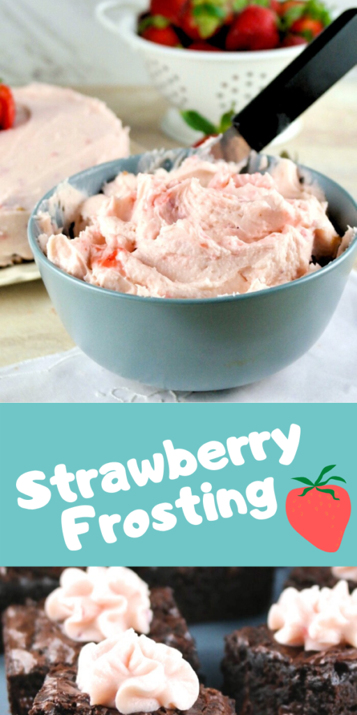 Creamy strawberry frosting recipe made with fresh strawberry puree. Top on all your baked goods!  Easy sugar free swap version as well in this recipe. #dessert #frosting #strawberry