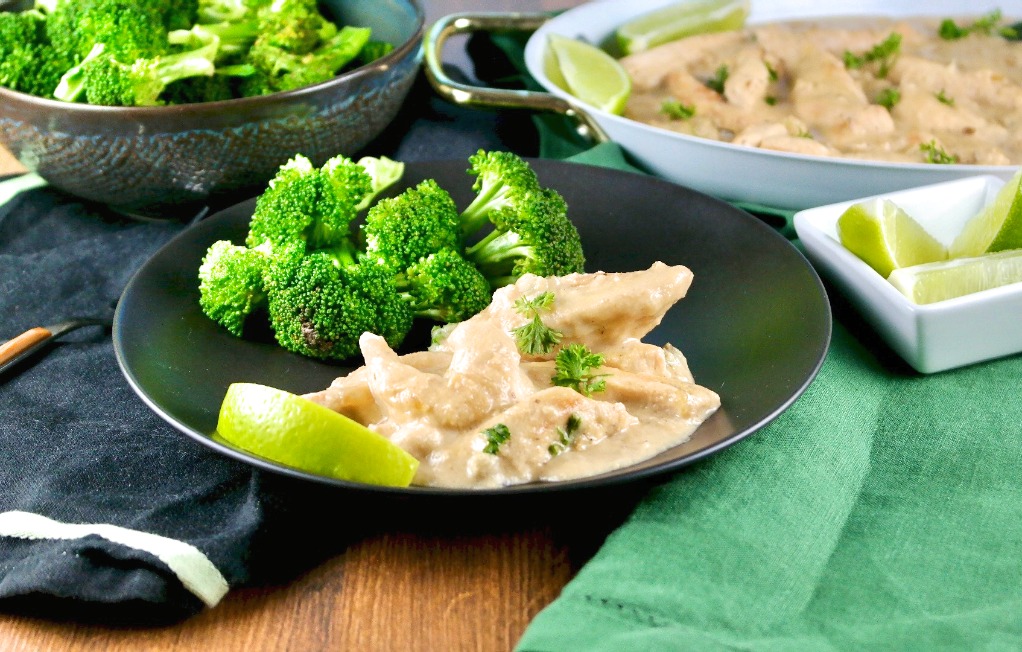 horizontal view of chicken with coconut dish 