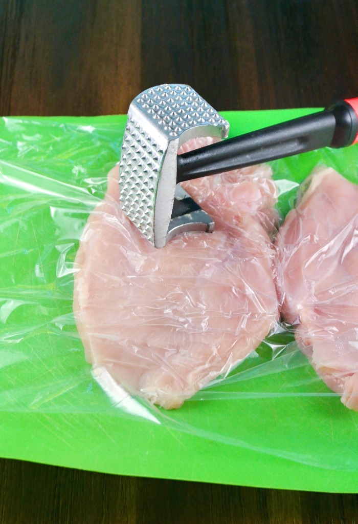 Pound chicken breast to a uniform thickness