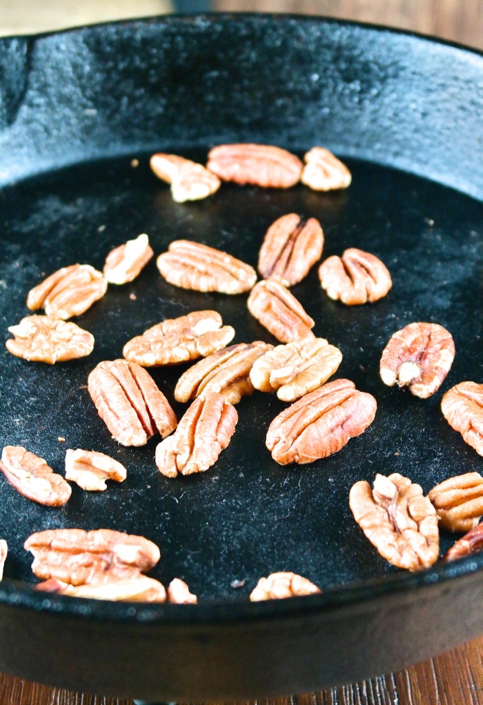 toasting pecans in a iron skillet