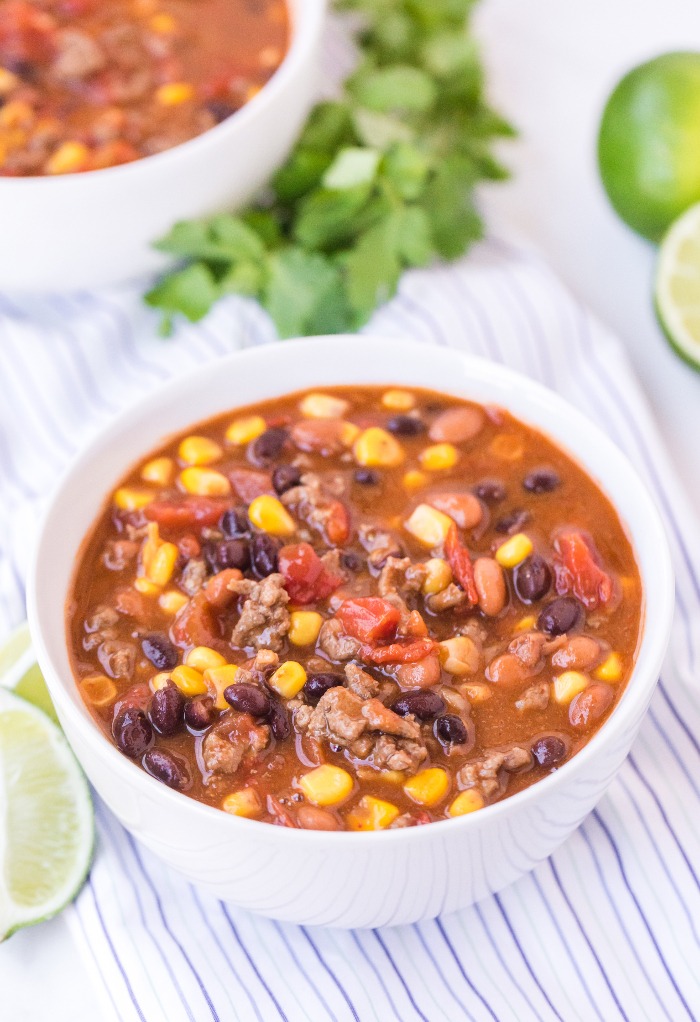 white bowl filled with taco soup 