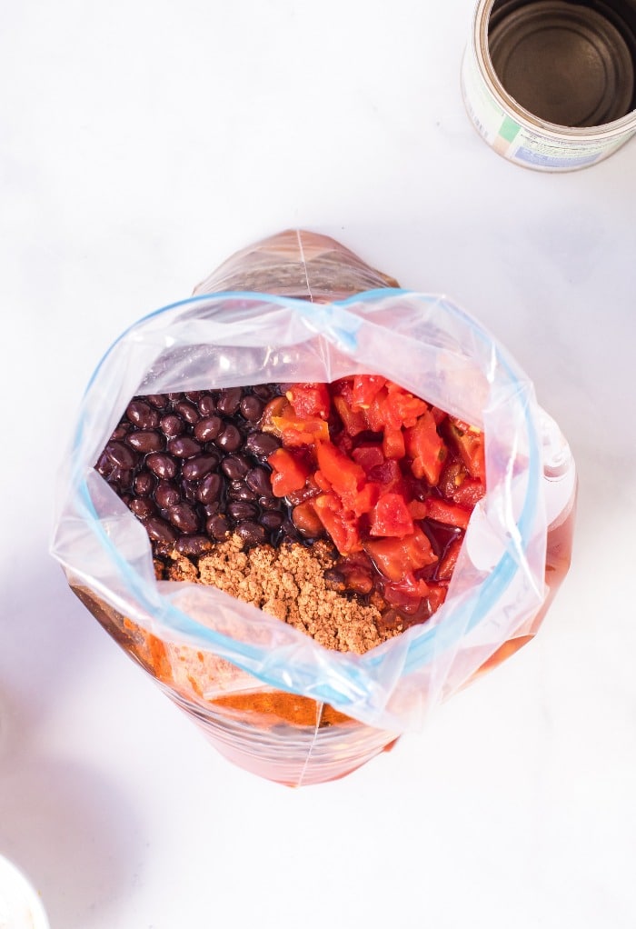 Place ingredients in a freezer bag for taco soup freezer meal