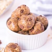 Peanut Butter Balls in a white bowl ready to eat.