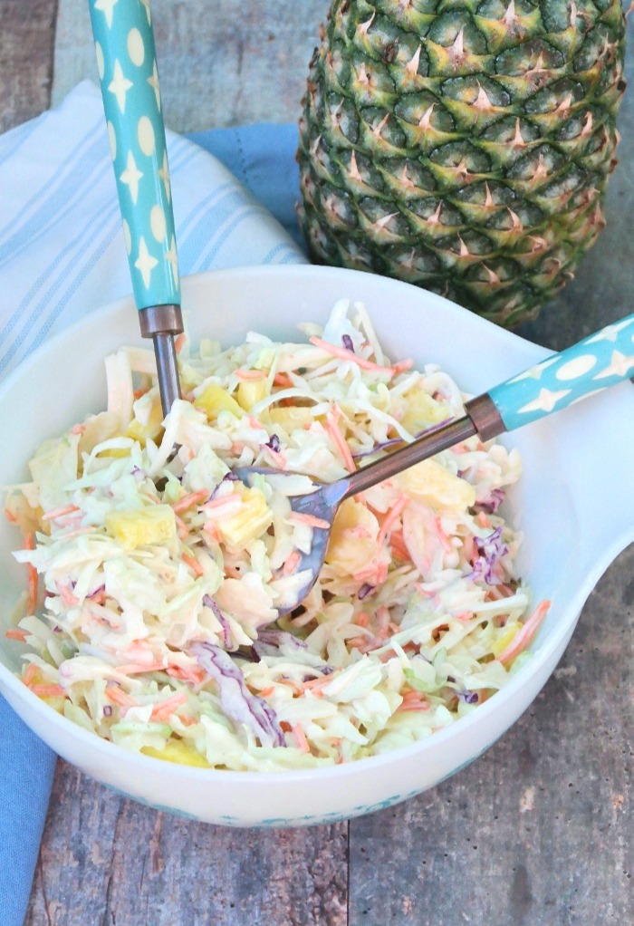 Pineapple coleslaw recipe completed and ready to serve. 