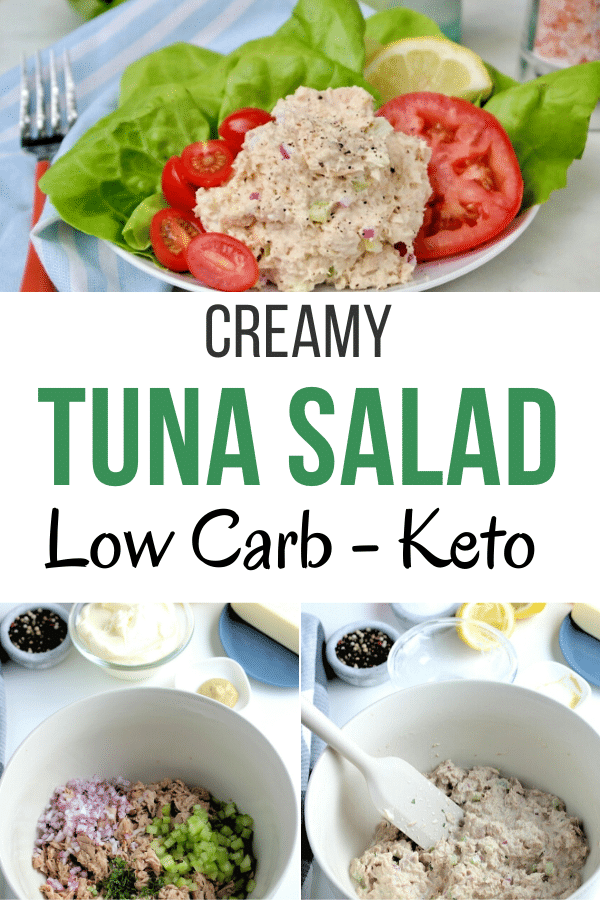 This delicious tuna salad is perfect for low carb and keto diet followers. Creamy and filling for lunch or dinner. Need a snack? Serve with celery sticks! #ketorecipe 