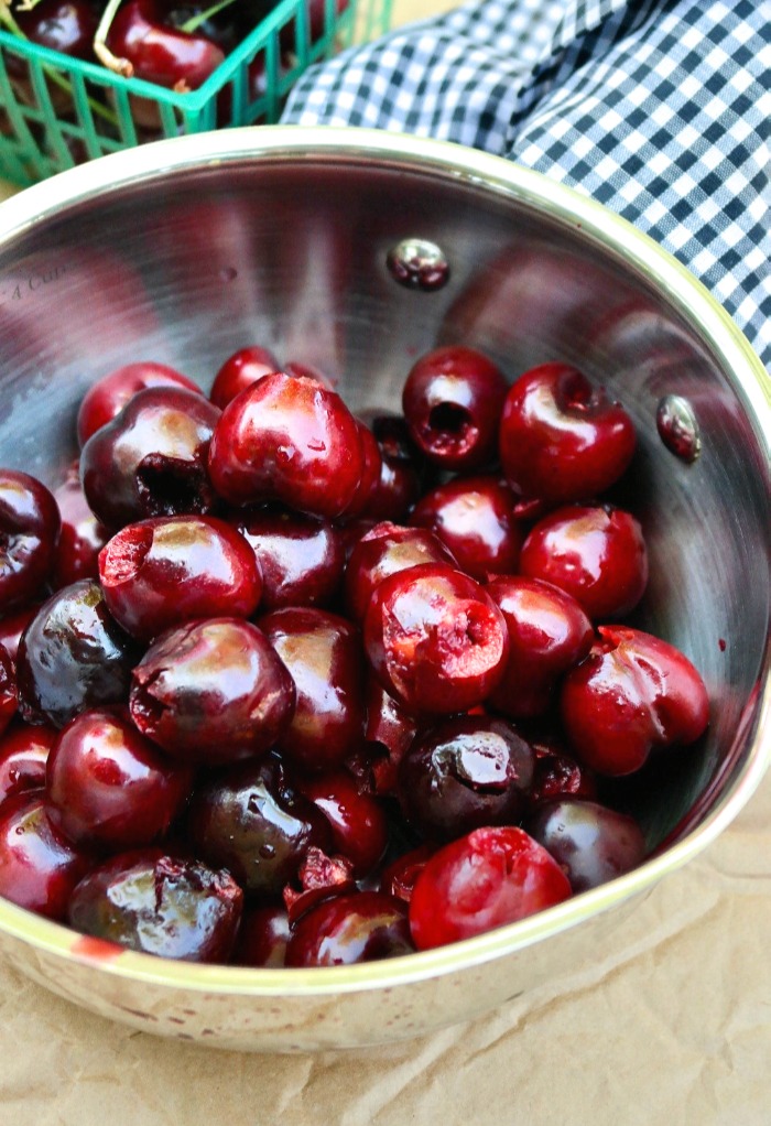 Fresh cherries in a saucepan for cooking