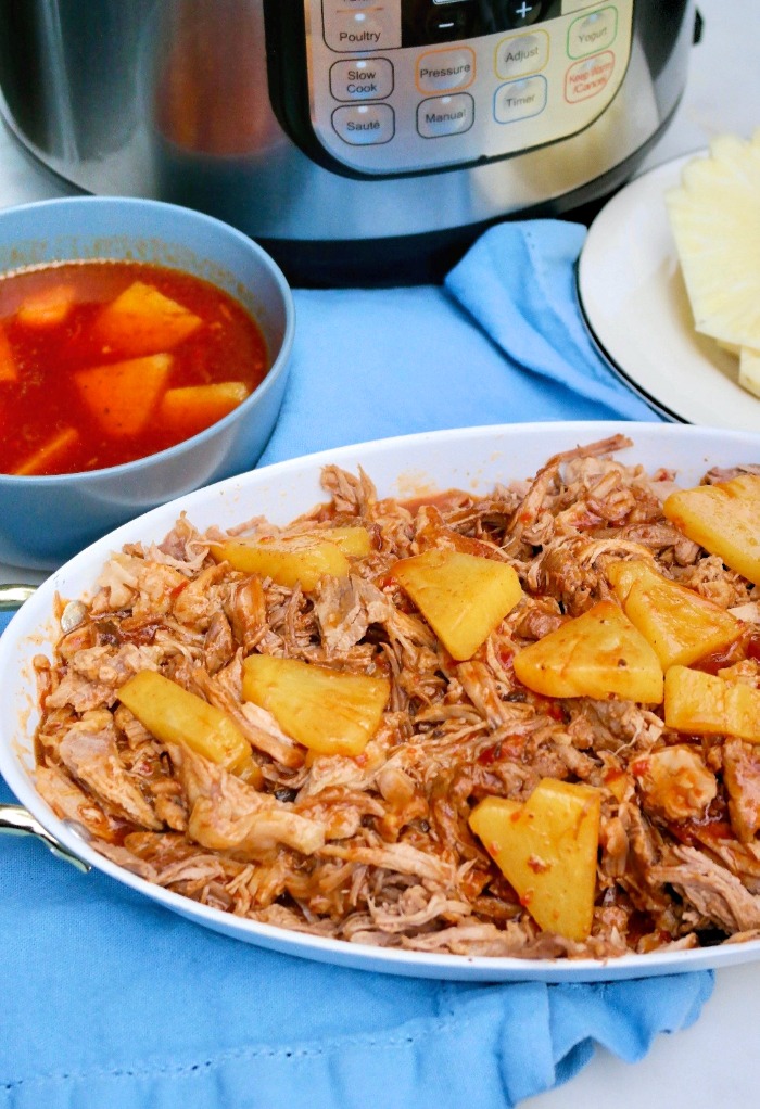 Hawaiian shredded pork made in a pressure cooker.