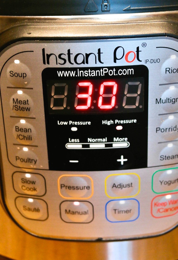 Instant pot on manual mode for 30 minutes