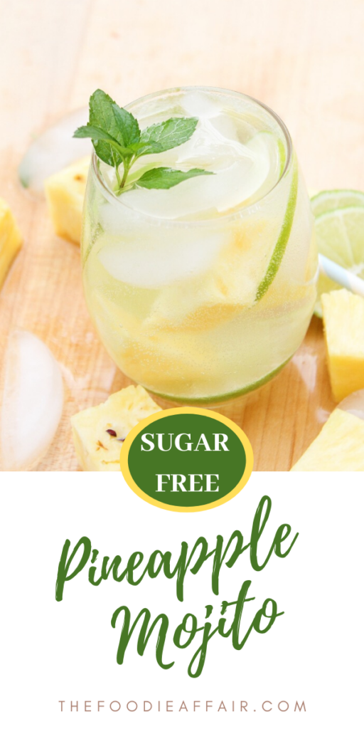 Refreshing pineapple mojito made with fresh chunks of pineapple, lime and mint. Add a little rum and top with club soda! Sweetened lightly with homemade sugar free simple syrup. Oh so good. You need one or two today! #cocktail #pineapple