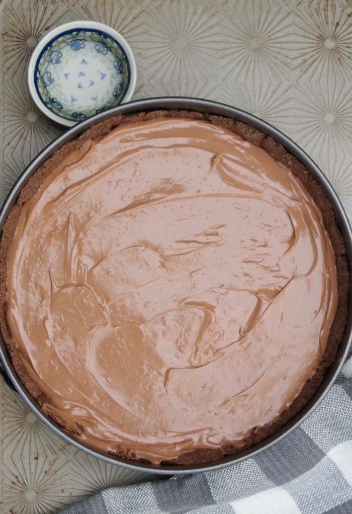 Cheesecake in springform pan ready to be baked