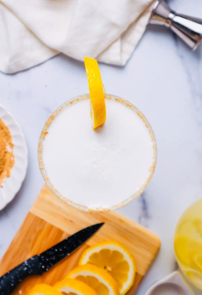 Overhead view of limoncello cocktail