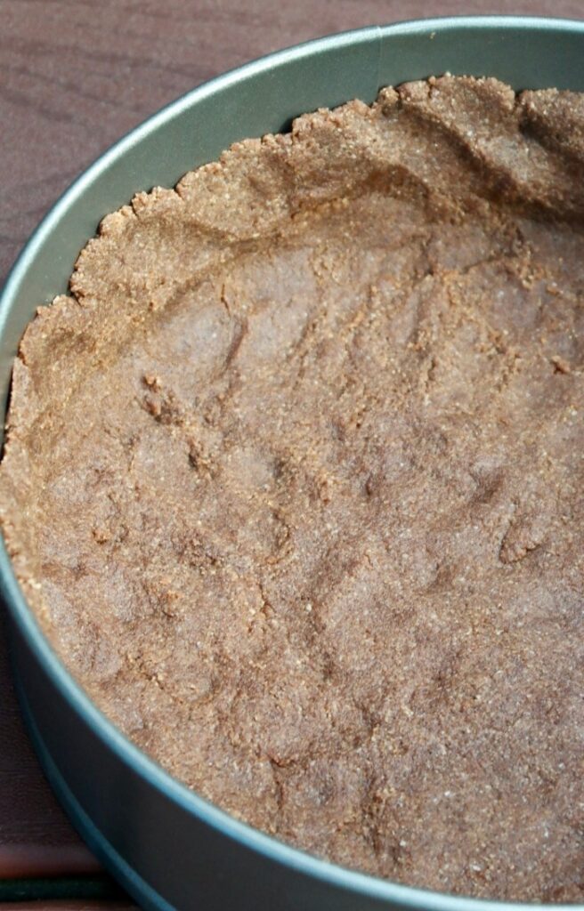 Low carb chocolate pie crust in a springform pan