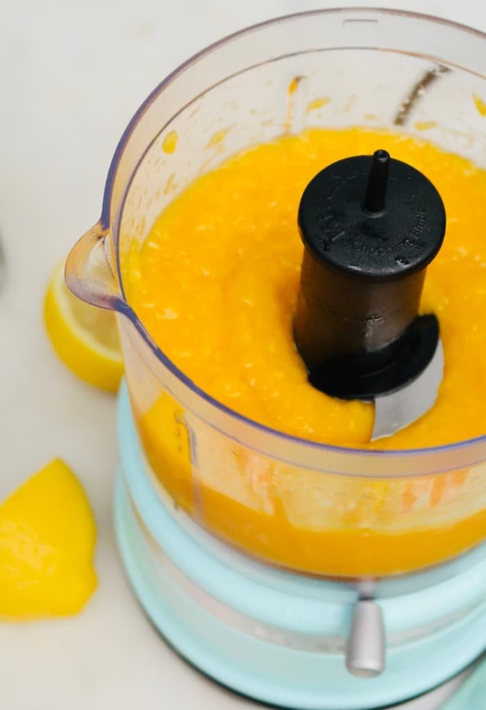 Fresh mango puree pulsed in a food processor.
