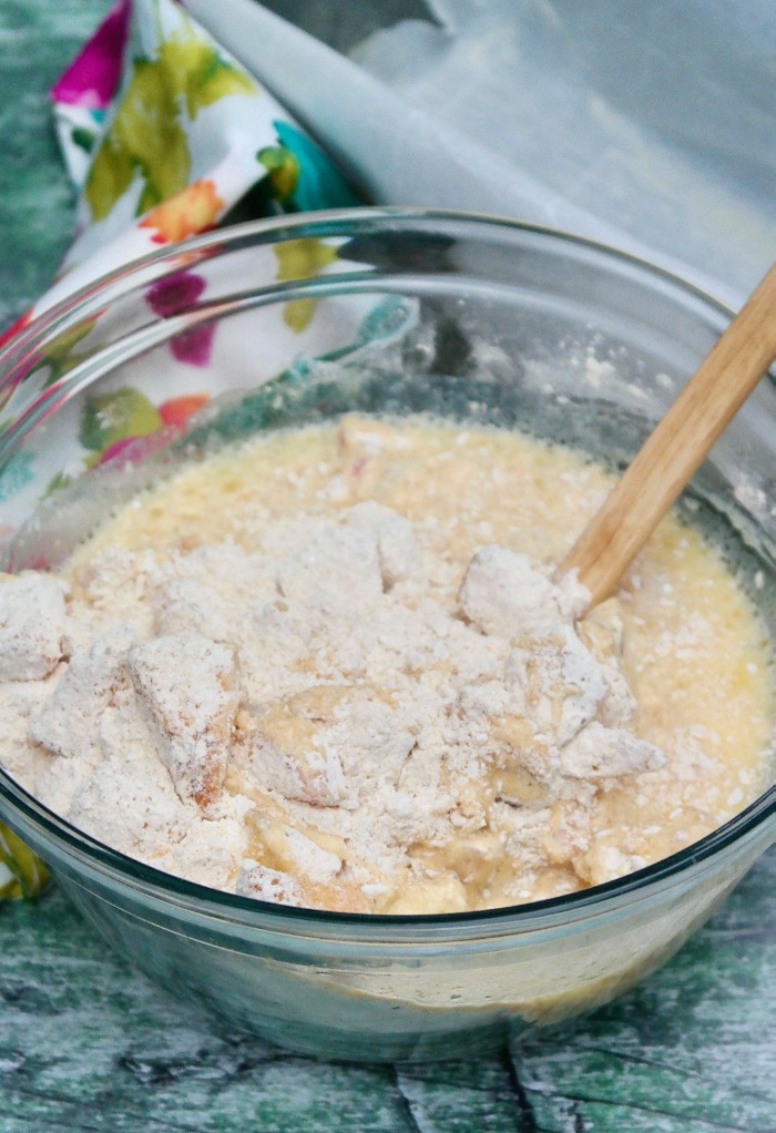 In a large mixing bowl the dry and wet ingredients and folded together.
