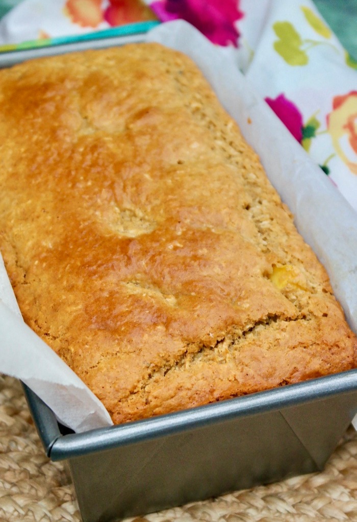 Here is a freshly baked loaf of peach bread.