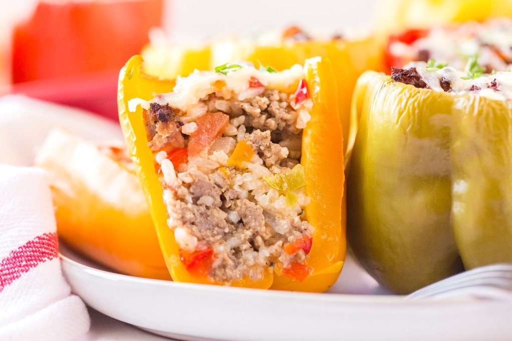 a close up view of a stuffed pepper cut in half