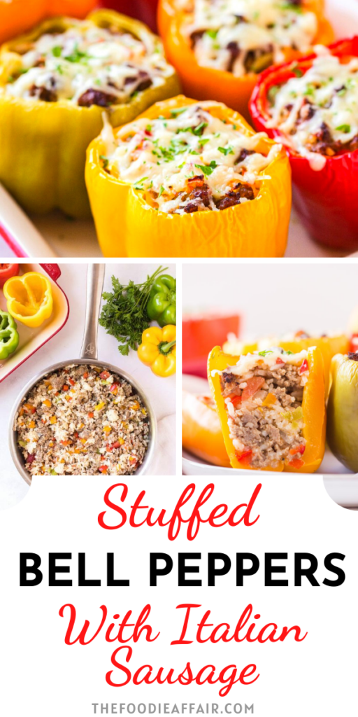 This classic stuffed bell pepper recipe is made with Italian sausage adding lots of flavor to this family meal. Enjoy as a main dish or side to any meal. #peppers #stuffed #dinneridea