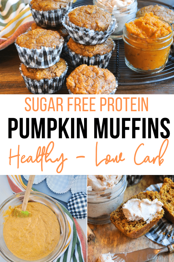 Healthy pumpkin muffins with an extra dose of protein that sticks to your ribs. These sugar free muffins make a great breakfast, snack or afternoon snack!