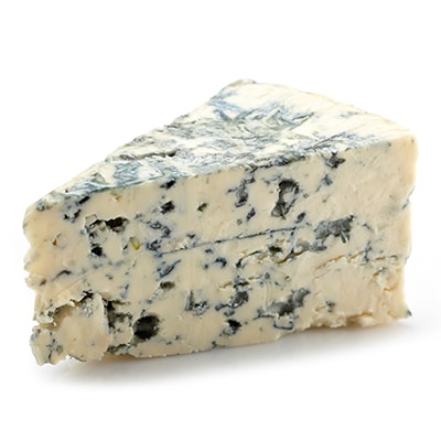 Blue cheese with blue veins.