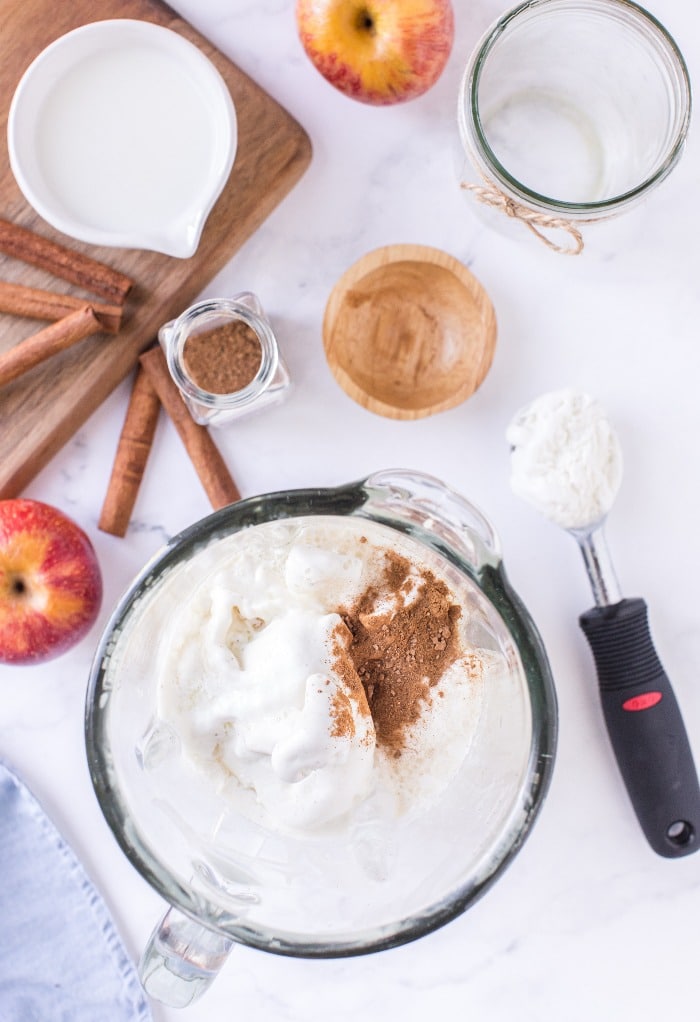 Ingredients blended to make an apple milkshake.