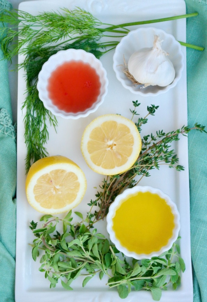 Ingredients to make a fresh Greek style salad dressing.