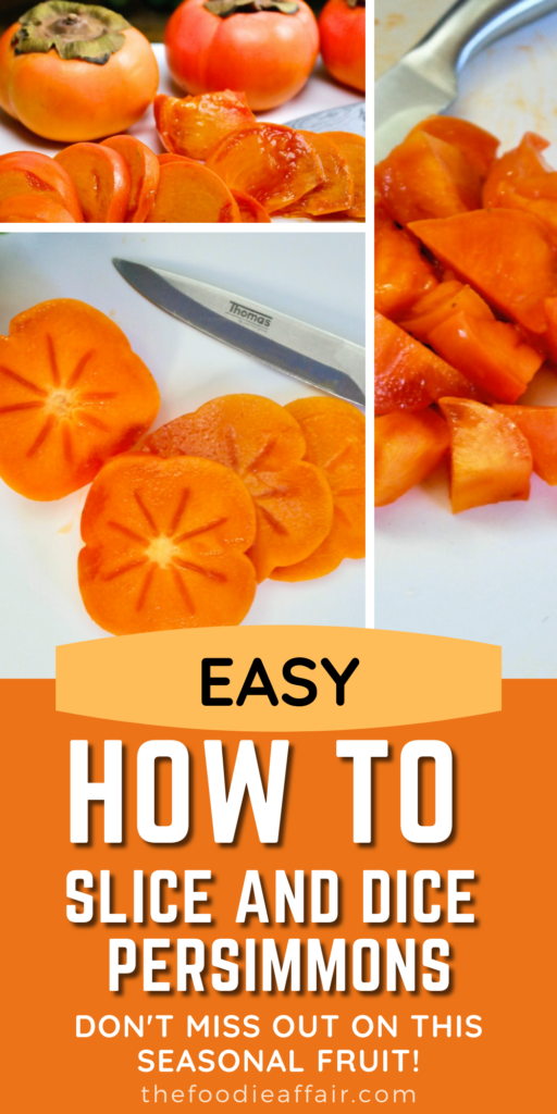 Follow these three easy steps to cut a persimmon and you'll have perfectly sliced fresh fruit every time! Don't miss out on this seasonal fruit. You'll love the unique flavor added to yogurt, salads and appetizer recipes! #persimmon #diy