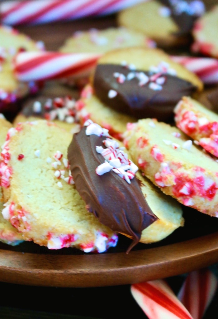 A platter filled with peppermint keto Christmas cookies. 