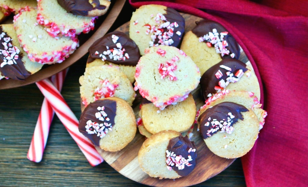 A platter filled with peppermint keto Christmas cookies.