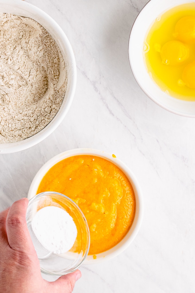 persimmon pulp in a white bowl. 