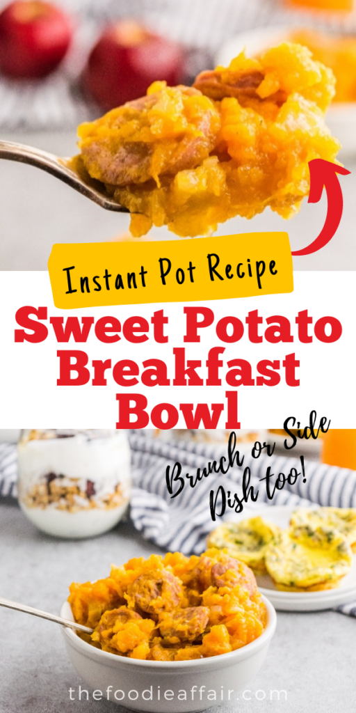 Try this sweet potato breakfast bowl for a nutritious meal. Great way for a hearty meal. Enjoy for brunch, lunch or a side dish too. Change up the flavor profile for an extra delicious meal. #instantpot #savory #breakfastidea