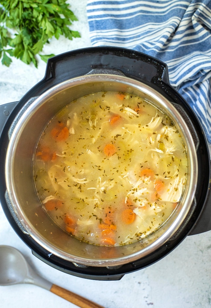 After we shred the chicken we place it back in the Instant Pot before serving. 