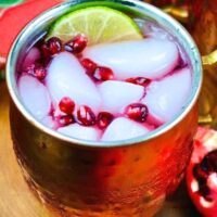 A copper mug with moscow mule cocktail.