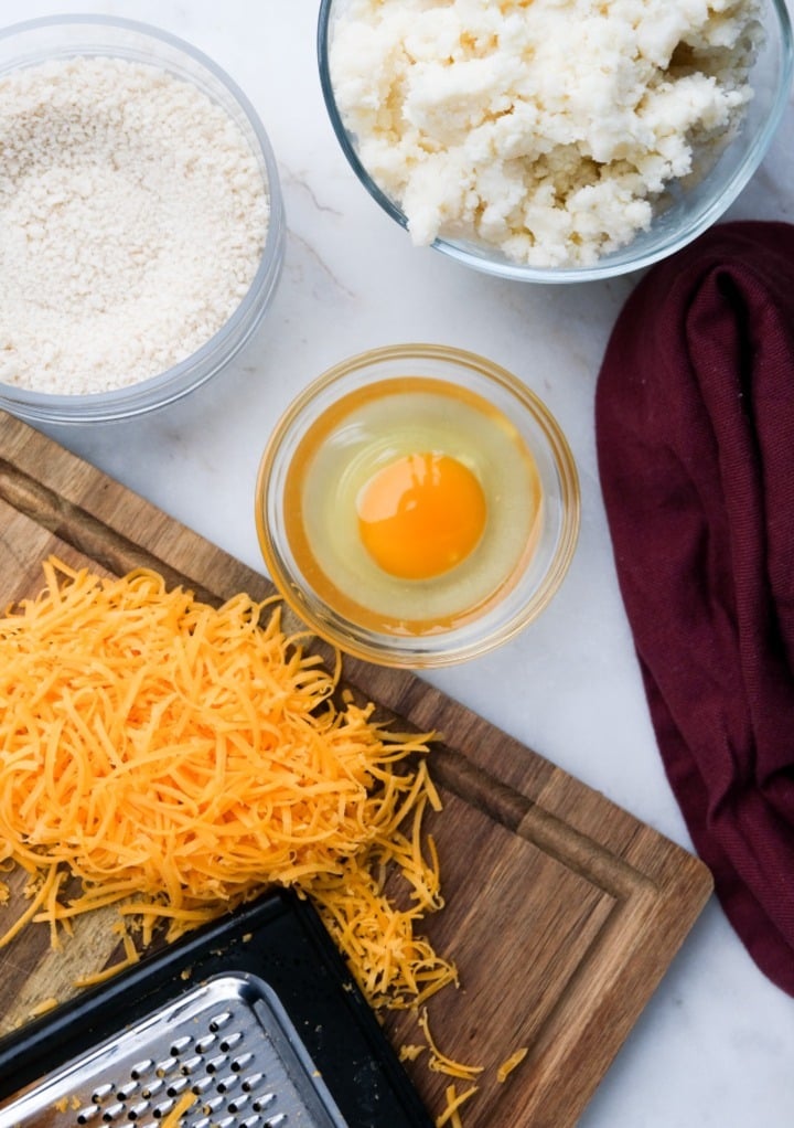 Ingredients to make crispy mashed potato bites.