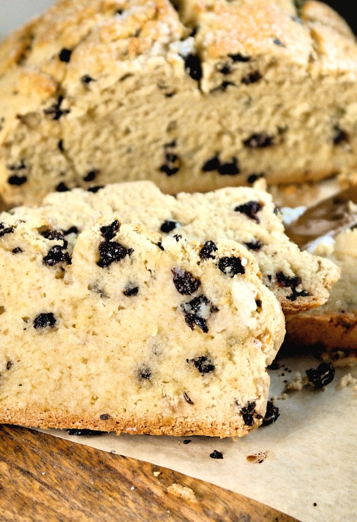 Sliced Irish soda bread made without gluten flour. 