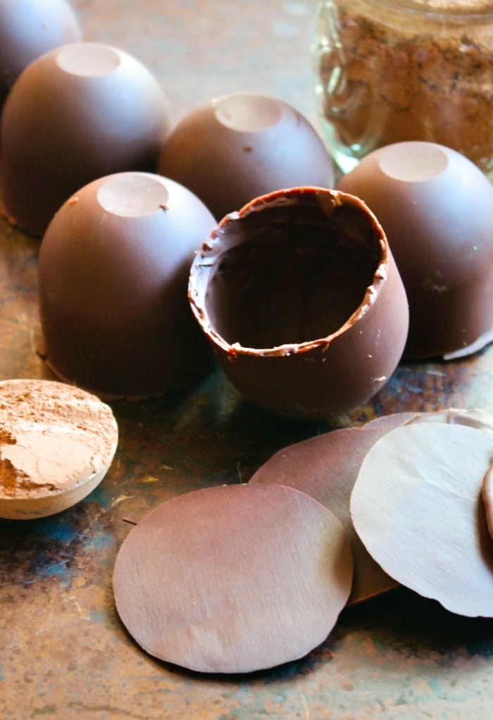 Chocolate spheres for cocoa bombs ready to be assembled. 