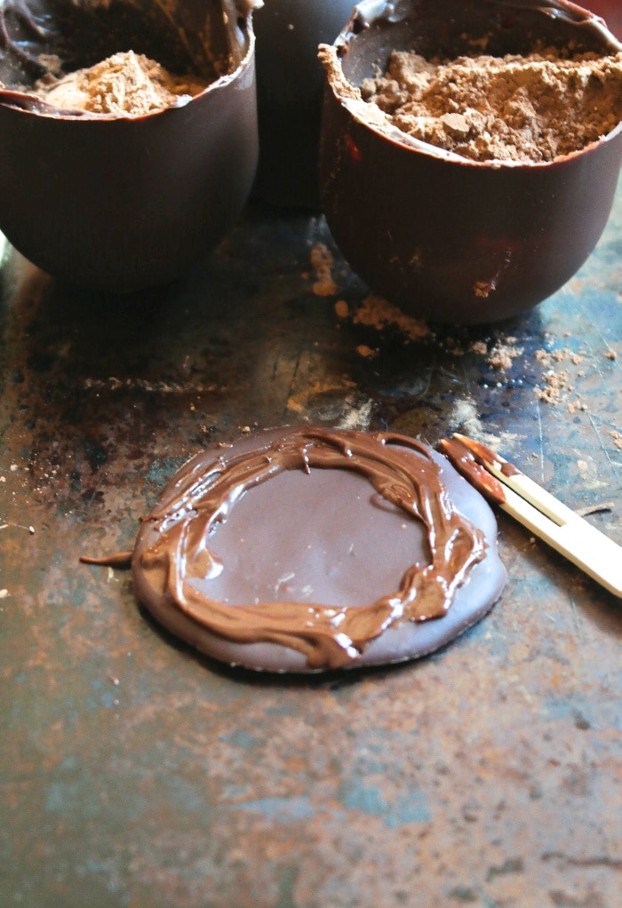 Chocolate disk for bottom of hot chocolate bombs. 