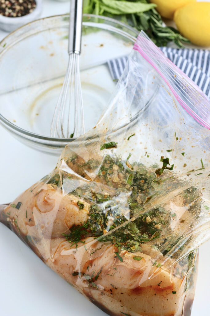 Fresh marinade in a ziplock bag with chicken. 