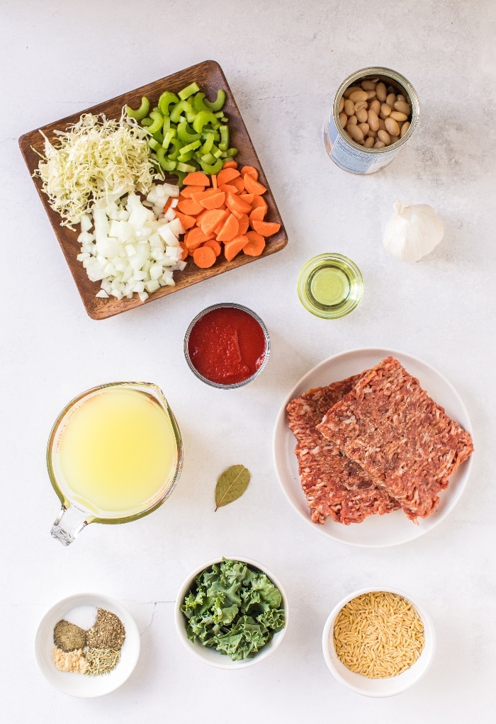 Ingredients needed to make Instant Pot Italian sausage soup. 