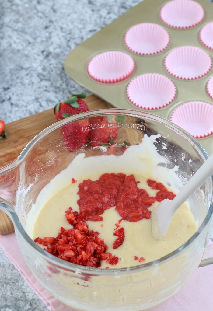 Fresh chopped strawberries folded into vanilla batter. 