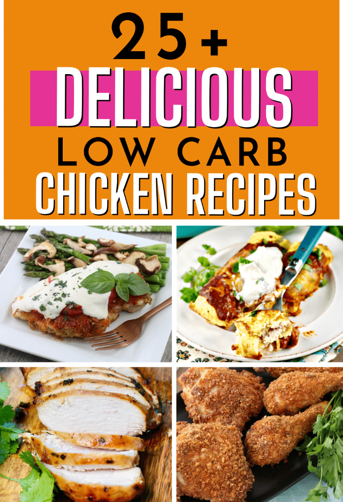 Delicious collection of low carb chicken recipes. Something for everyone in the 25 plus recipe round up. #lowcarb #chicken #easydinner