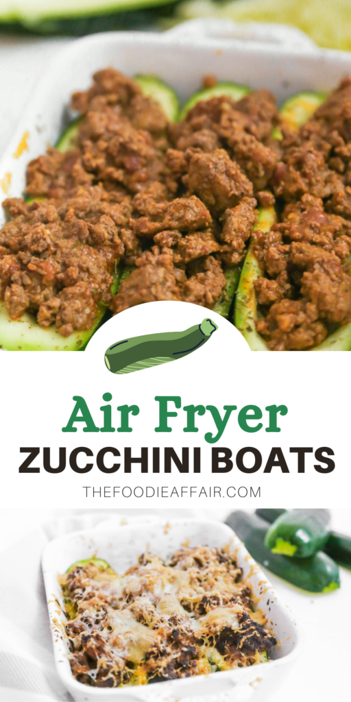 Air fryer zucchini stuffed with hamburger seasoned with Italian spices and topped with cheese. This low carb/keto meal the whole family will enjoy! #airfryer #keto #healthyrecipe