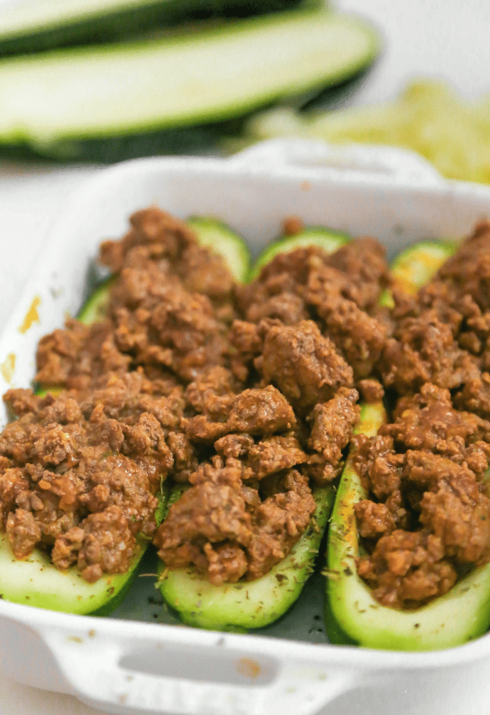 Air Fryer Zucchini Stuffed With Hamburger (Keto & Low Carb)