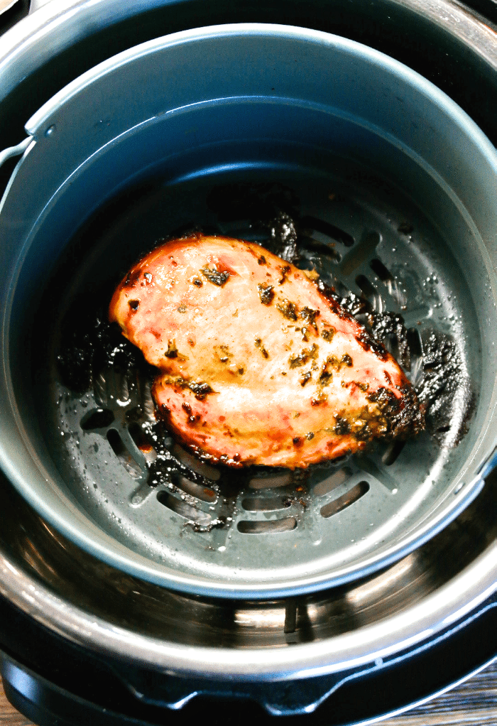 top view of cooked air fryer chicken breast with no breading.